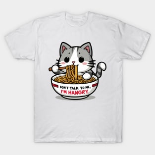 Hangry Cat Noodle Bowl Tee - Cute Foodie Cat Lover Shirt T-Shirt